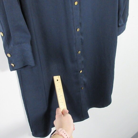 Club Monaco Womens Navy Blue Midi Dress Long Sleeve Button Front 4 Silk 328 - Picture 5 of 11